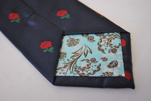navy tie with english rugby rose design